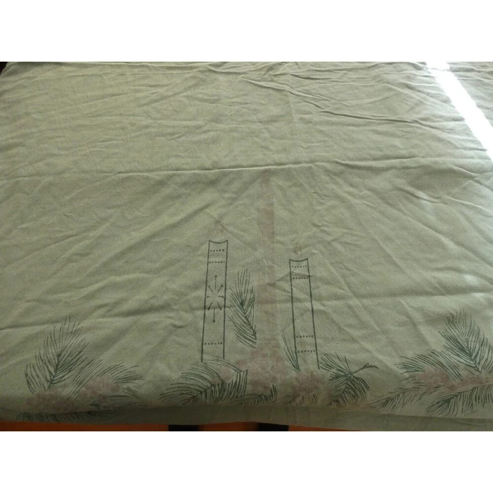 VTG California Hand Prints Tablecloth MCM Green Holiday Candles Spruce 64